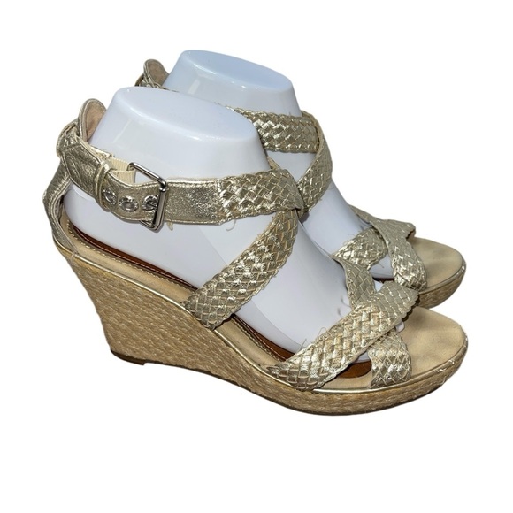Sperry Top Sider Women's Sandals 8.5M Gold Leather Upper Buckle Close Espadrille - Picture 1 of 14